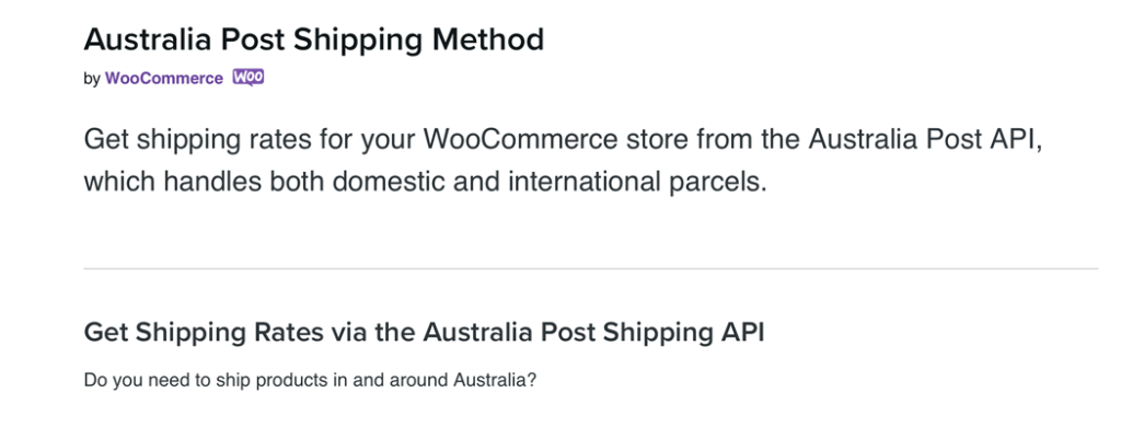 Australia Post Shipping Method plugin page.
