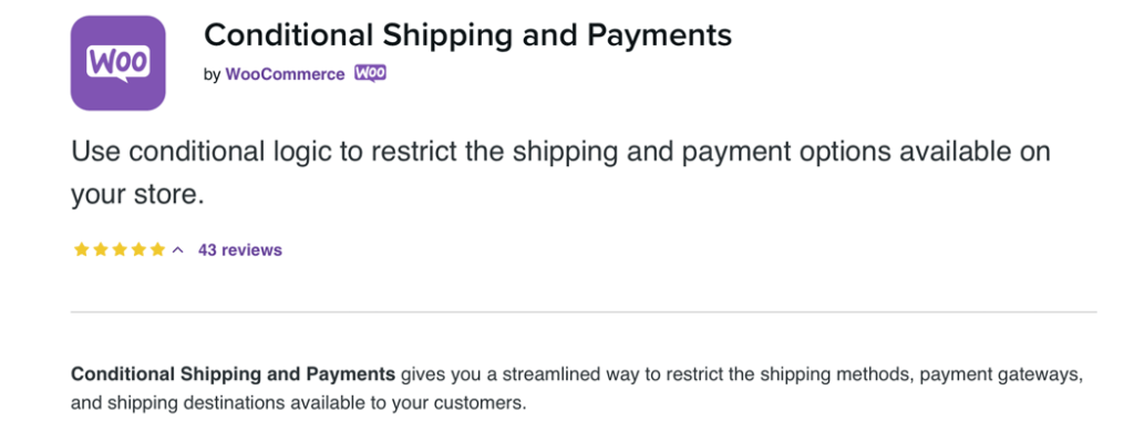 Conditional Shipping and Payments extension page.