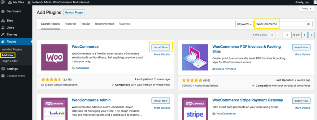 The Add Plugins page in the super admin dashboard