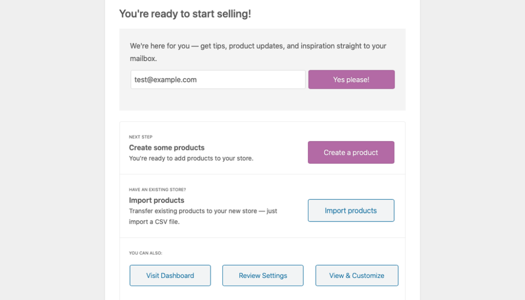 The final page of the WooCommerce multistore setup wizard