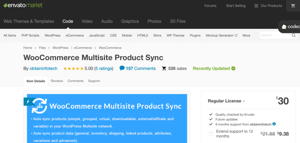 The WooCommerce Multisite Product Sync plugin in the Envato marketplace.