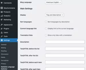 The Multisite Language Switcher plugin settings page.
