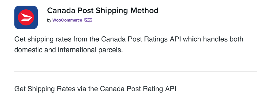 Canada Post Shipping Method plugin page.