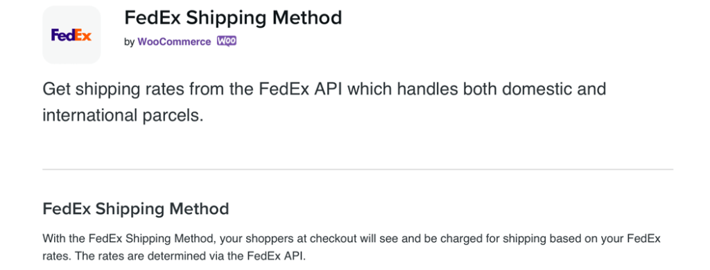 FedEx Shipping Method extension page.