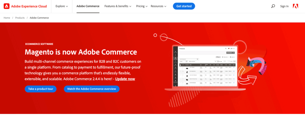 The Adobe Commerce website.
