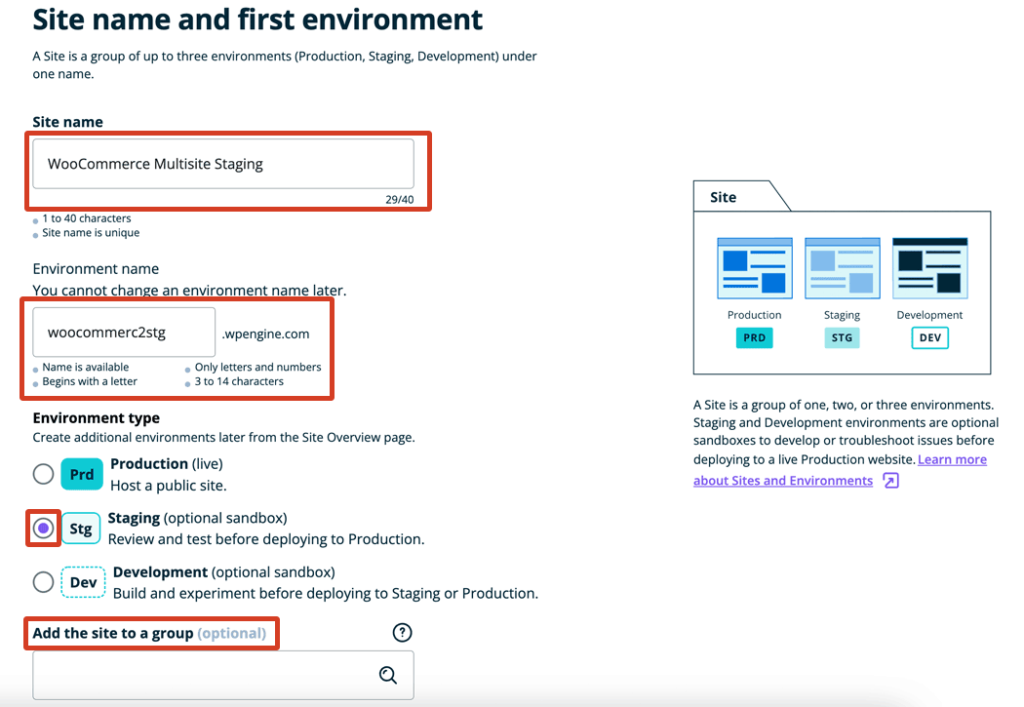 The “add site” page in WP Engine’s User Portal.