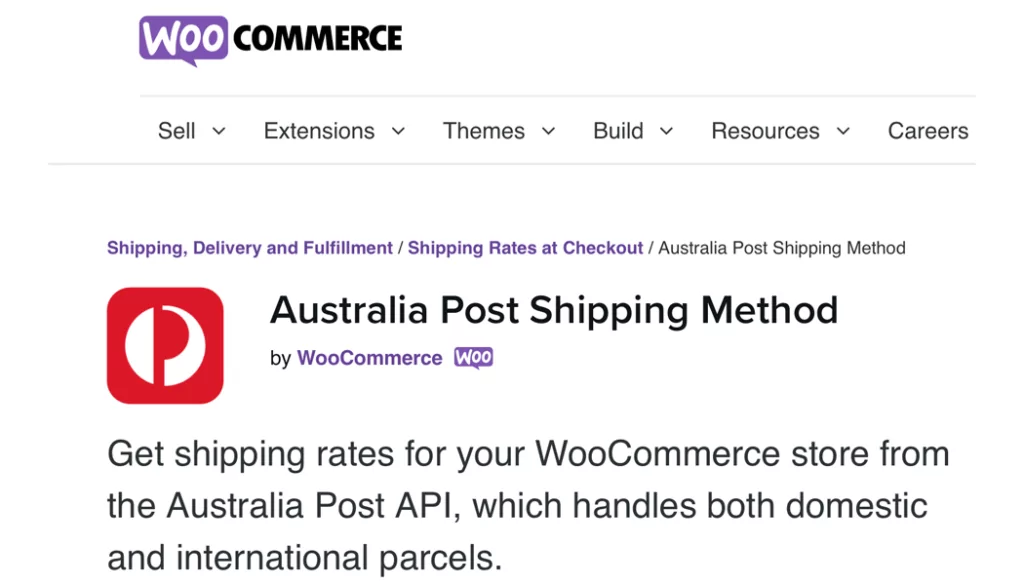 The Australia Post Shipping Method extension page.