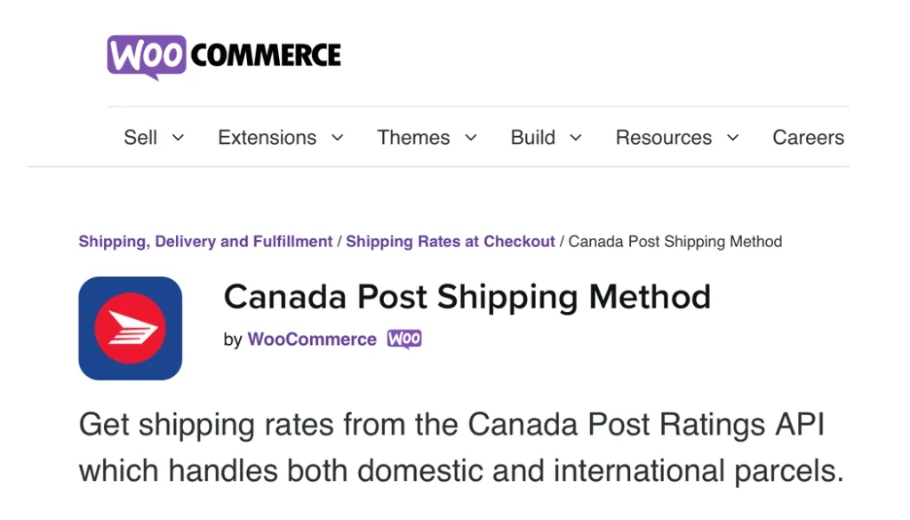 The Canada Post Shipping Method extension page.