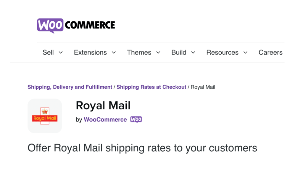 The Royal Mail extension page.