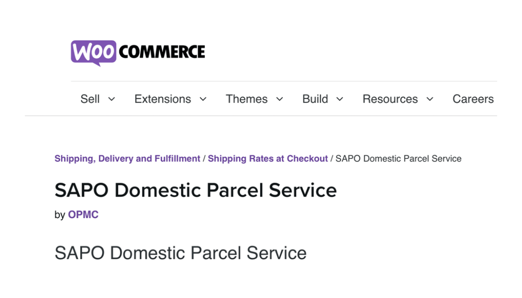 The SAPO Domestic PArcel Service extension page.