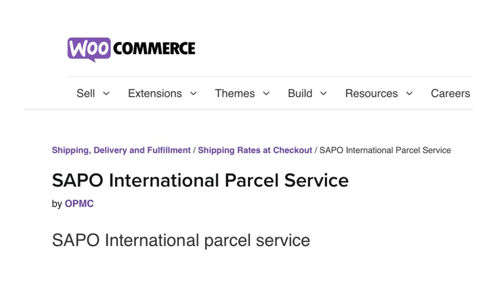 The SAPO International Parcel Service extension page.