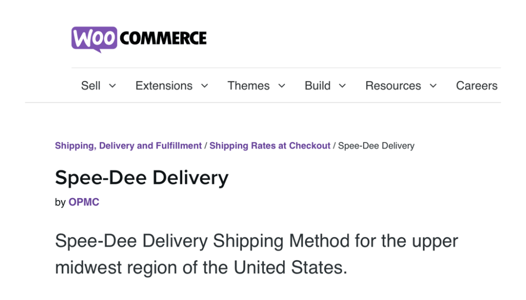 The Spee-Dee Delivery Shipping Method extension page.