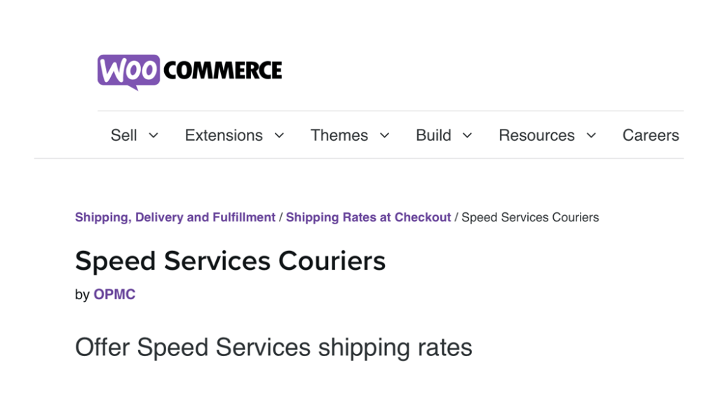 The Speed Services Couriers extension page.