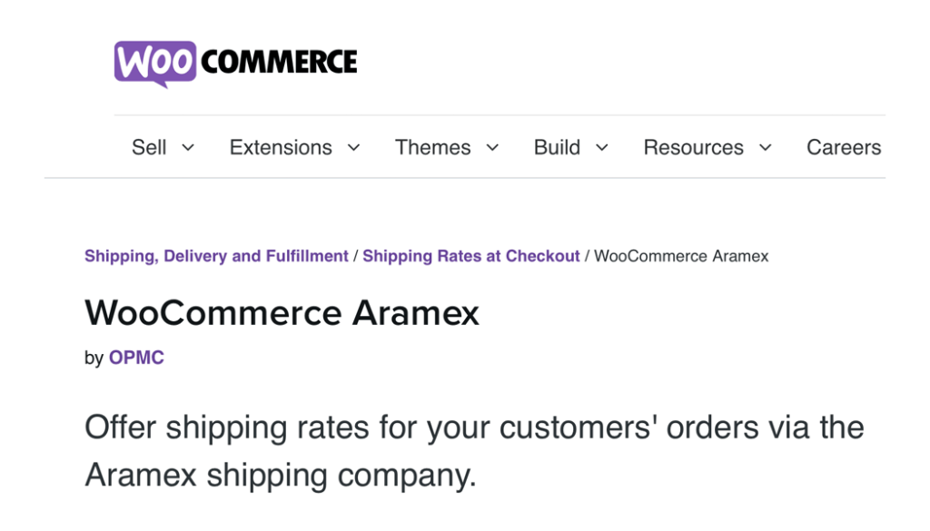 The WooCommerce Aramex extension page.