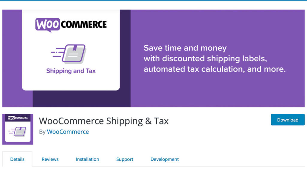The WooCommerce Shipping & Tax plugin page. It’s the best shipping plugin for WooCommerce that can print labels.