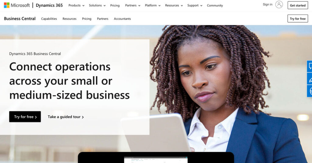 The Microsoft Dynamics 365 Business Central page.