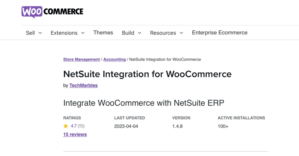 The NetSuite Integration for WooCommerce page.
