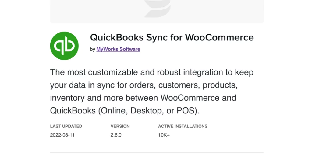 The Quickbooks Sync for WooCommerce page.