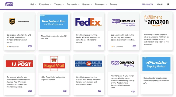 A selection of some of the shipping plugins on Woo.com.