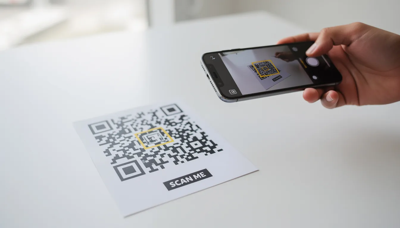 The image shows a smartphone held in one hand, scanning a QR code printed on a card, which is likely a gift card or gift certificate. This scene illustrates the convenience of redeeming digital gift cards through QR codes, enhancing customer engagement in both online and physical stores.